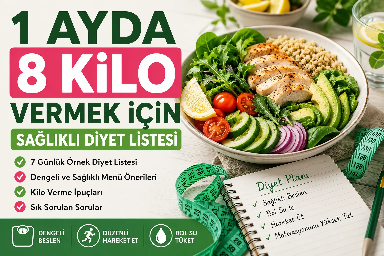 1 Ayda 8 Kilo Vermek İçin Sağlıklı Diyet Listesi