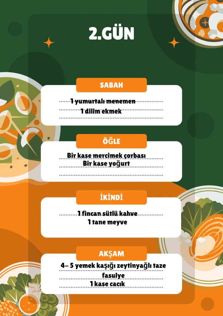 3 günlük diyet listesi 2.gün