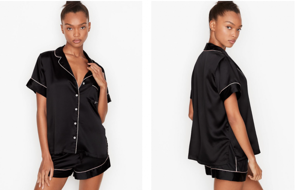 siyah saten kısa pijama takımı victoria secret