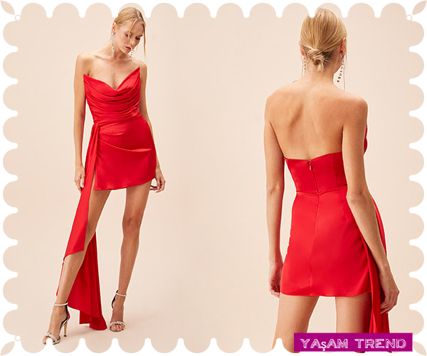 oleg cassini kırmızı straplez yılbaşı abiye elbise modelleri 2022
