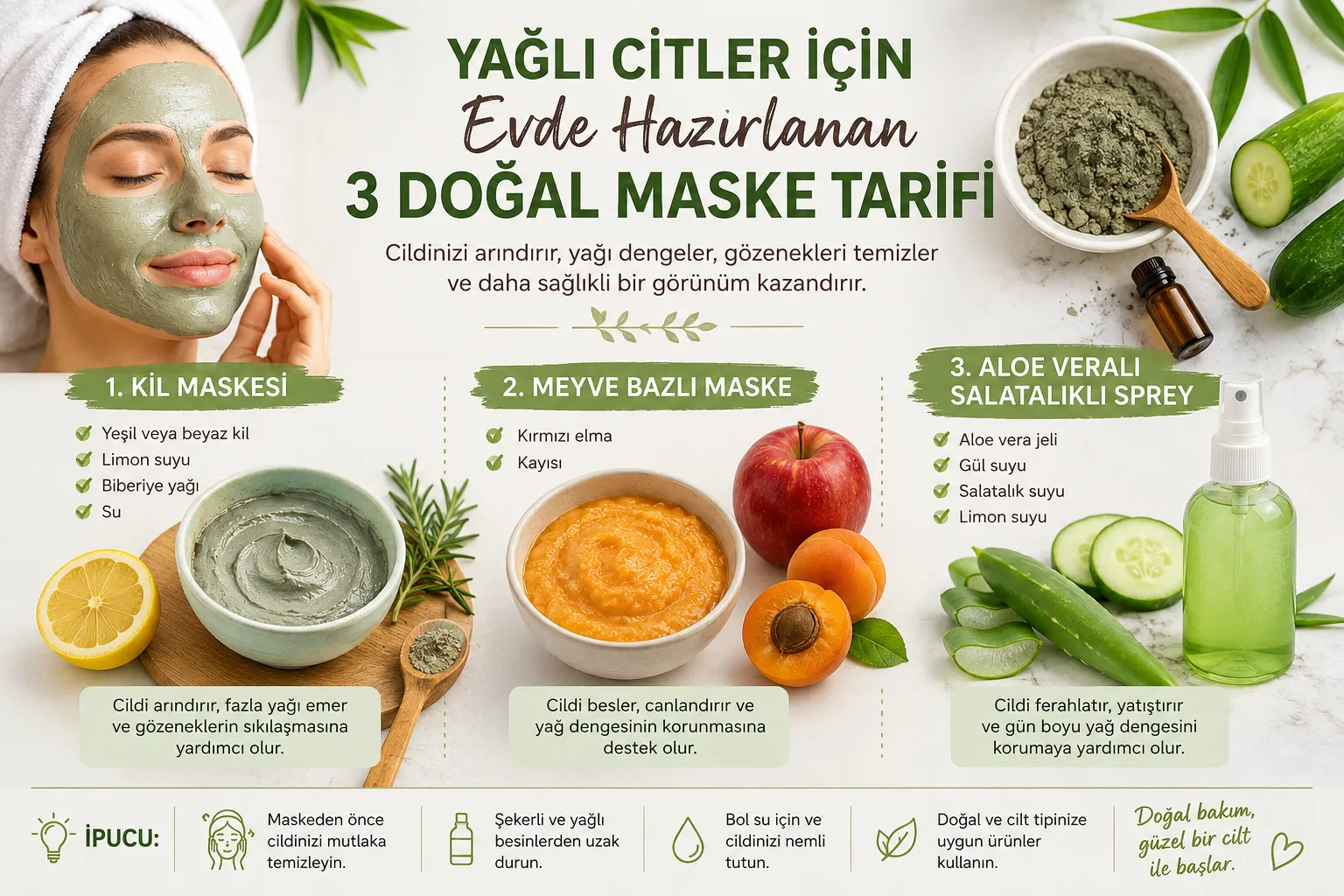 Yağlı Ciltler İçin Evde Hazırlanan 3 Doğal Maske Tarifi