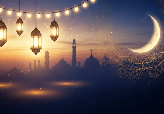 Ramazân-ı Şerîf'in faziletleri ve manevi sırlarını anlatan hilal ve cami görseli