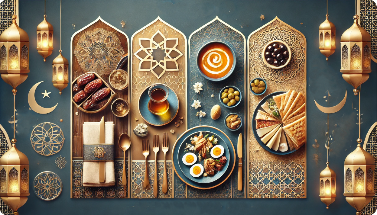 Ramazan sofraları için şık ve lezzetli iftar menüsü sunumu.