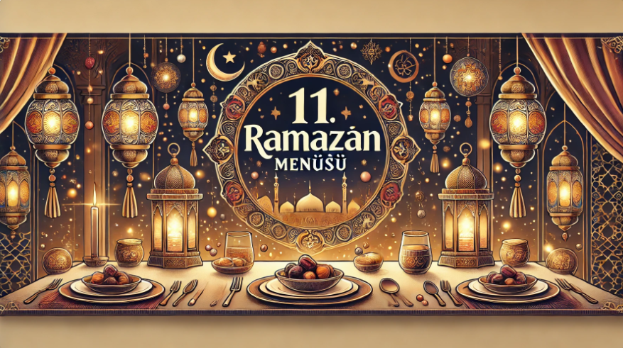 11.Ramazan Menüsü için özel tasarlanmış öne çıkan görsel. Fenerler, hurma, hilal ve sıcak bir iftar atmosferi ile Ramazan ruhunu yansıtıyor.